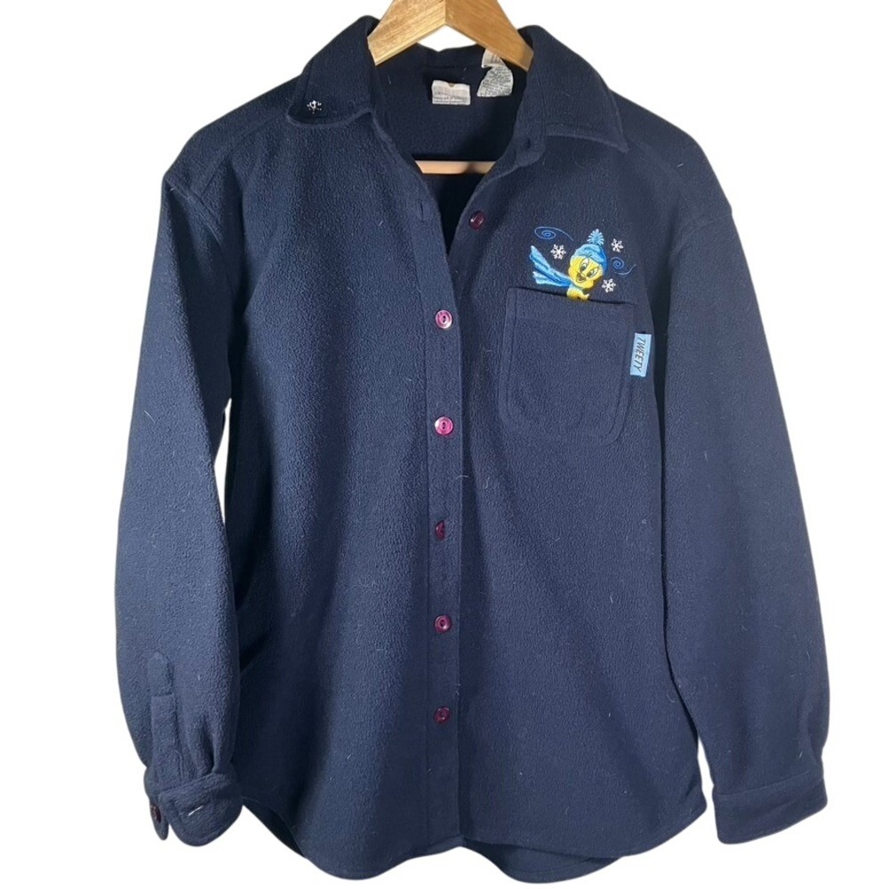 Looney Tunes Tweety Bird Fleece Shirt Jacket Womens Small Embroidered Cartoon